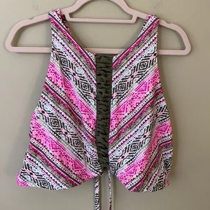 Neon Tribal Print High Neck Halter Bikini Top 3X